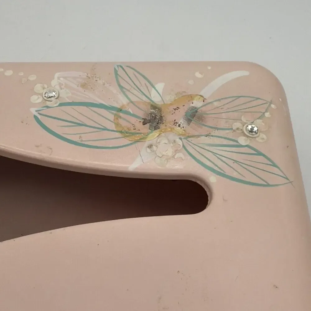 Vintage Ransburg Pink Cottage Tole Painted Metal Tissue Kleenex Box Holder MCM